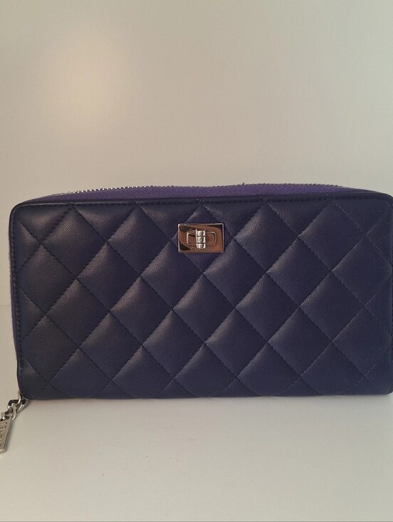 CHANEL Handbags - Chanel Purple Quilted Leather Zip Around Wallet EUC